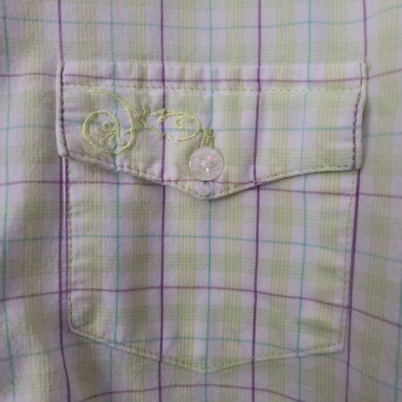 AURA Wrangler Plaid Button Down Top Large - Picture 2 of 8
